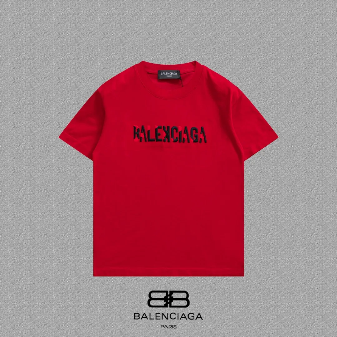 P100✨🔥 [BALENCIAGA] 2026FW short-sleeved T-shirt Premium 26s double yarn 300g fabric embroidery fraying process Color: Black White Red Size: S M L XL 2XL